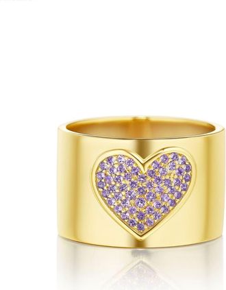House of Frosted Pink Topaz Pav&eacute; Band Ring in Yellow Gold at Nordstrom Rack, Size 7