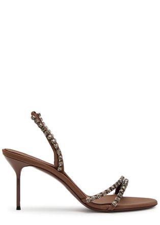 PARIS TEXAS Lidia 70 Crystal-embellished Crepe Sandals - Brown - 37 (IT37/ UK4)