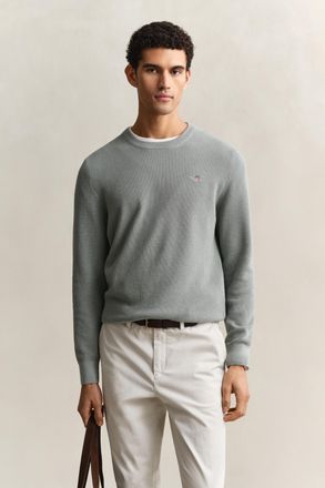 GANT Strickpullover GANT MICRO TEXTURED COTTON C-NECK, Herren, Gr. XXL, ceramic grau, Strick, Obermaterial: 100% Baumwolle, unifarben, regular fit normal, 