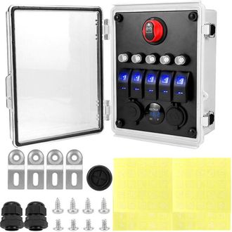 OEM Panel De Control Impermeable Con Interruptor Basculante De 5 Posiciones Iluminado Por Led, Disyuntor, Cargador Usb Y Volt&iacute;metro Led