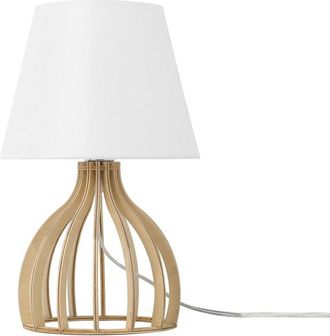 Beliani L&aacute;mpara de mesa marr&oacute;n blanco