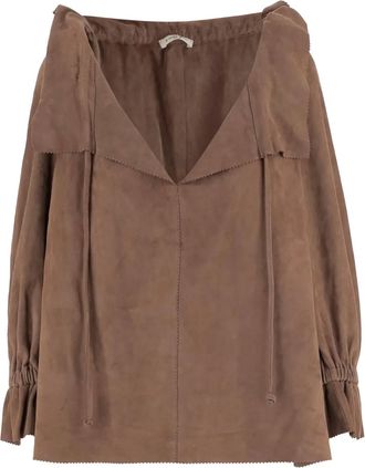 By Malene Birger Dicte blouse met ruches en trekkoord - Bruin