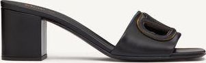 Valentino Garavani Vlogo Cut-Out Slide Sandal In Calfskin 60Mm Woman BLACK/ANTIQUE BRASS 38.5