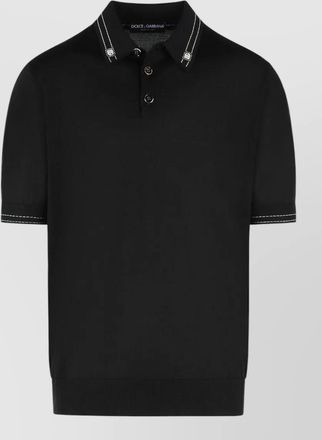 Dolce & Gabbana silk polo shirt contrast stitching ribbed cuffs