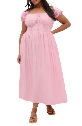 City Chic Ariella Crochet Trim Peasant Dress in Soft Pink at Nordstrom, Size Xxxs