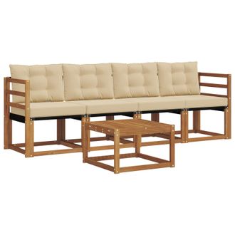 vidaXL Conjunto De Sof&aacute;s De Exterior Con Coj&iacute;n 5 Pcs Natural Y Beige Vidaxl