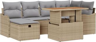 vidaXL Garden Sofa Set with Cushion 7 pcs Beige Poly Rattan vidaXL