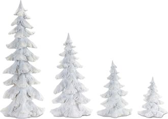 Melrose International Flocked White Pine Tree with Carved Design (Set of 4) - White