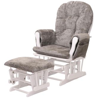 Hhg Nunca Usado] Sill&oacute;n Relax Hhg 009, Mecedora Con Taburete Tejido Chenilla (465g/m&sup2;) Oeko-tex, Gris Claro, Armaz&oacute;n Blanco