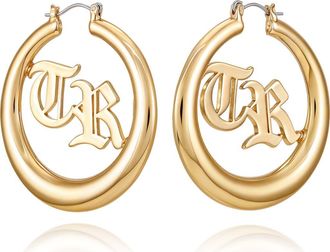 True Religion TR Logo Hoop Earrings in Gold Tone at Nordstrom