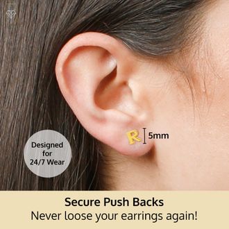 MAX + STONE 14k Yellow or White Gold Small Script Initial Letter Stud Earrings