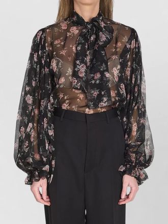 Dolce & Gabbana silk floral-print sheer long-sleeve blouse