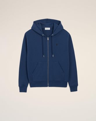 Ami Blue Cotton Ami De Coeur Zipped Hoodie Blue - XXXL - for Men