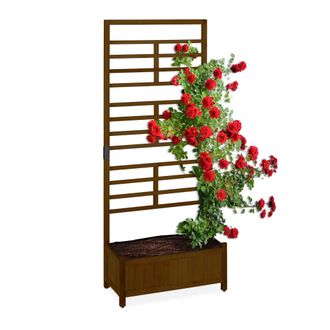 Relaxdays Relaxdays Jardinera Con Enrejado, 171 X 71,5 X 32 Cm, Macetero Con Panel Enredaderas, Balc&oacute;n Y Jard&iacute;n, Madera, Marr&oacute;n