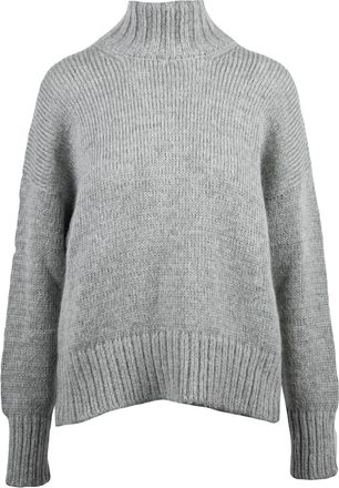 Alpha Studio Light Grey Mock Neck Sweater With Ribbed Details And Relaxed Fit