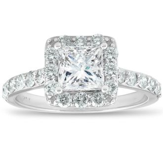 Pompeii3 2 Ct Diamond Princess Cut Halo Engagement Ring 14k White Gold