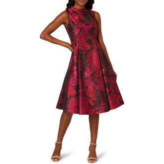 Adrianna Papell Chrysanthemum Jacquard Fit & Flare Cocktail Dress in Pink Multi at Nordstrom Rack, Size 16
