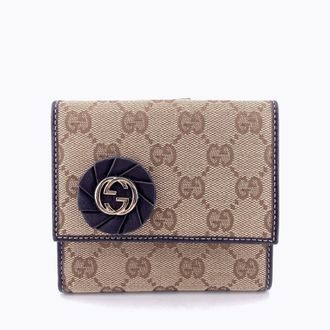 Gucci Beige Beige Brown Canvas Leather Wallet (Bi-Fold) (Pre-Owned)