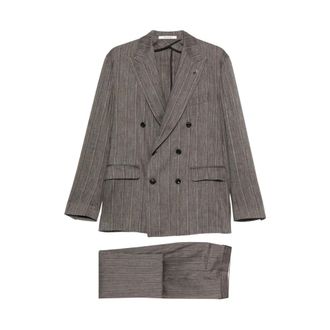 Tagliatore Double Breasted Suits, male, Brown, Size: M Double Breasted Suit