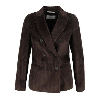 PESERICO Double-breasted blazer van corduroy met gemengde ribbel - Dames - Jassen - Bruin - Maat: L Corduroy