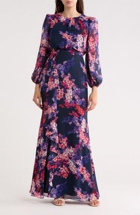 Eliza J Long Sleeve Maxi Dress in Navy at Nordstrom Rack, Size 8