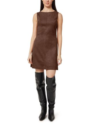 Habitual Suede Shift Dress In Brown