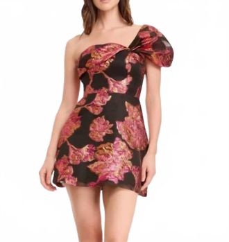Dress The Population Jacquard Off The Shoulder Cocktail Minidress In Olive Floral