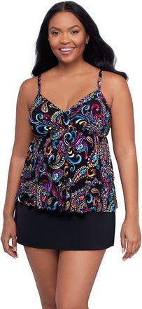 Trimshaper Leona V-Neckline Tankini Swimsuit Top in Painterly Paisley at Nordstrom, Size 16