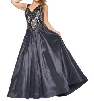 Mac Duggal Shiny Taffeta Fit And Flare Ball Gown - Plus In Black/nude