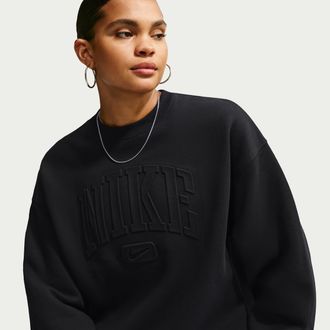 Nike Womens Studio Fleece Weight Oversized Embossed Crew in Black | IU1139-001