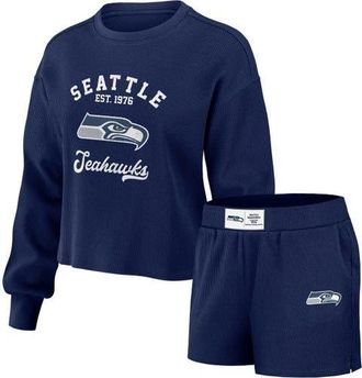 WEAR by Erin Andrews Womens WEAR by Erin Andrews Navy Seattle Seahawks Waffle Knit Long Sleeve T-Shirt & Shorts Lounge Set at Nordstrom, Size Medium