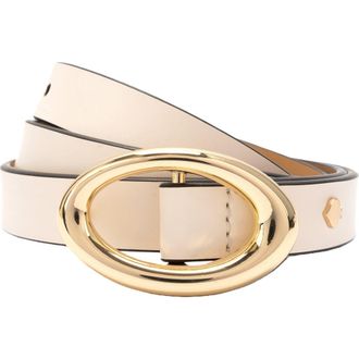 Kate Spade New York oval molten buckle leather belt in Cream at Nordstrom, Size X-Large