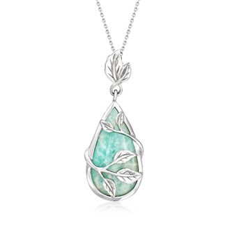 Ross-Simons Amazonite Leaf Pendant Necklace in Sterling Silver