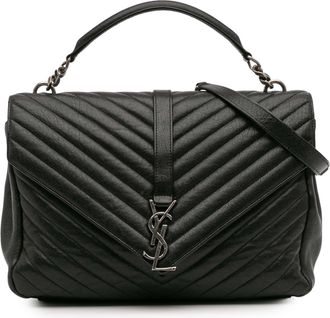 Saint Laurent Pre-owned Womens College Shoulder Bag Quilted - Black Leather - One Size