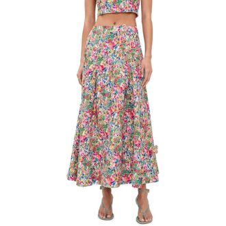 Farm Rio Farm Rio Womens Peasant Floral Butterfly Maxi Skirt, Peasant Floral Off-White