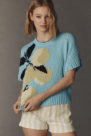 Maeve Short-Sleeve Crew-Neck Veggie Motif Graphic Sweater