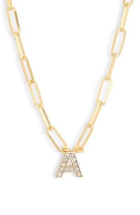 Meshmerise Diamond Initial Charm Paper Clip Chain Necklace in Yellow-A at Nordstrom Rack
