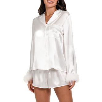 In Bloom by Jonquil Zayla Feather Trim Satin Short Pajamas in Ivory at Nordstrom Rack, Size X-Large