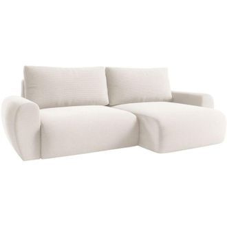 Dmora Divano Letto con Penisola Paullo, Contenitore, Reclinabile, Reversibile, 253x153 cm Bianco Crema