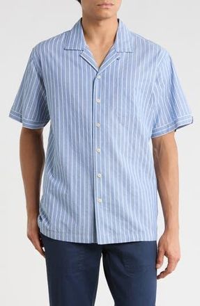 Brooks Brothers Sport Fit Stripe Cotton Camp Shirt in Blue Stripe at Nordstrom Rack, Size Xx-Large