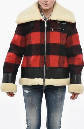 Dsquared2 Wool-Blend Buffalo Check Jacket With Leather Trim And Fleece Lining Dsquared2
