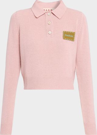 Marni Logo Patch Cashmere Crop Polo Sweater