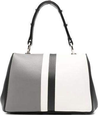 Prada striped-detail studded-embellishment tote bag - Grijs