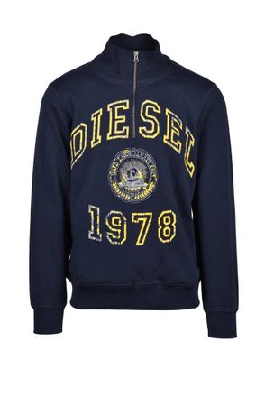 Diesel Blue/Yellow Cotton Mens Zip Hoodie