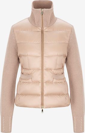 Moncler Taillierter Wollcardigan mit Reissverschluss und Daunenteilen