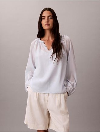 Calvin Klein Jeans Calvin Klein Womens Light Cotton Blend Popover Top - Light/Pastel Blue - XL