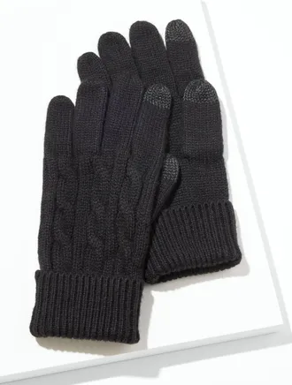 Talbots Soft Cable Knit Gloves - Black - 001 Talbots