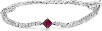 House of Brilliance 925 Sterling Silver Created Ruby and Sapphire Adjustable Tennis Chain Bracelet