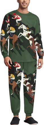 Generic Race Horse Horserace Soft Mens Pyjamas Set Loungewear Long Sleeve Round Neck Tops And Pants