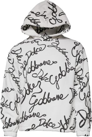 Dolce & Gabbana Mens White Logo Cotton Hooded Sweatshirt Sweater Polyester Clothing